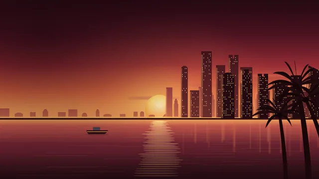 Illustrated skyline at dusk